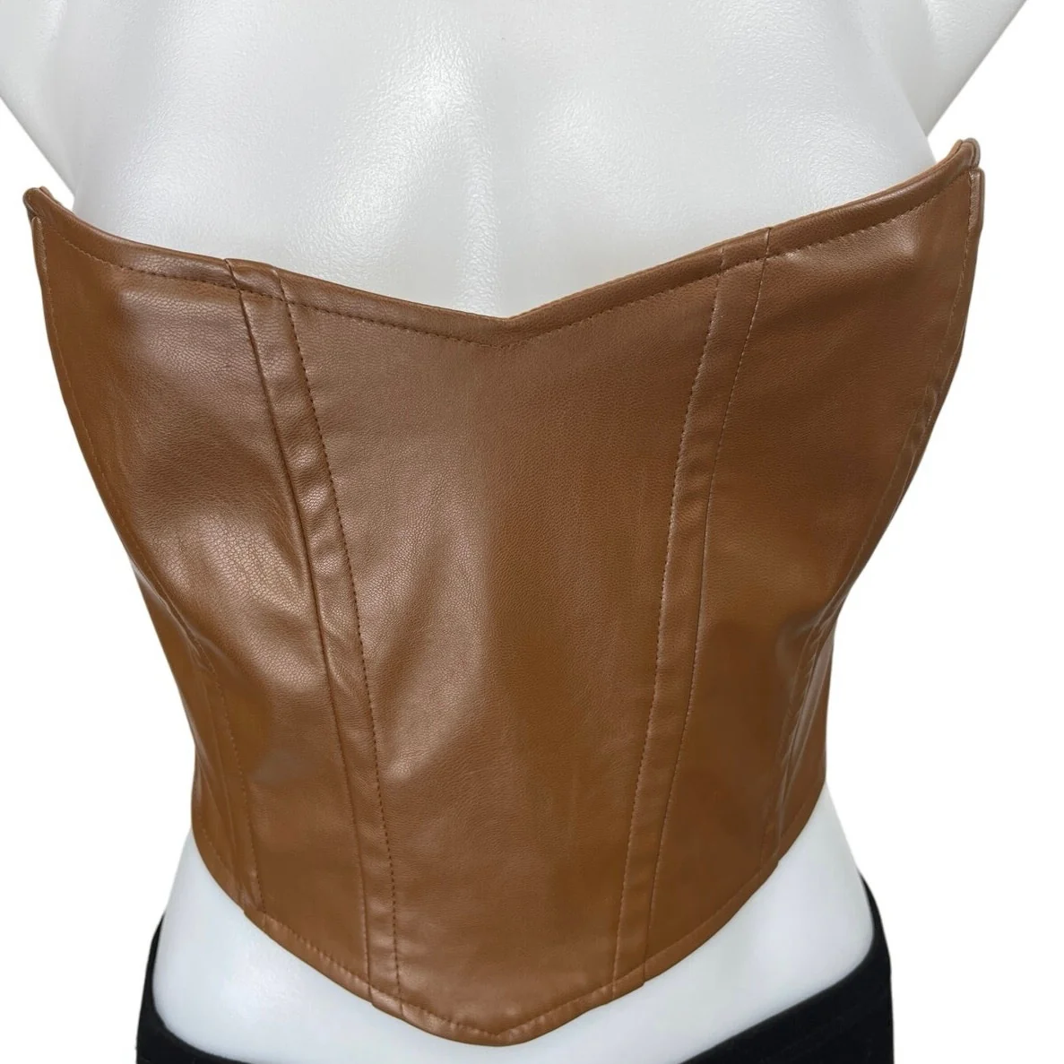 Princess Polly Brown Faux Vegan Leather Sleeveless Bandeau Crop Tube Tank Top 6 - Image 3