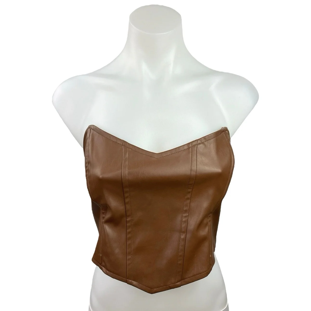 Princess Polly Brown Strapless Zip V Neck Chic Rave Party Corset Crop Top Size 8