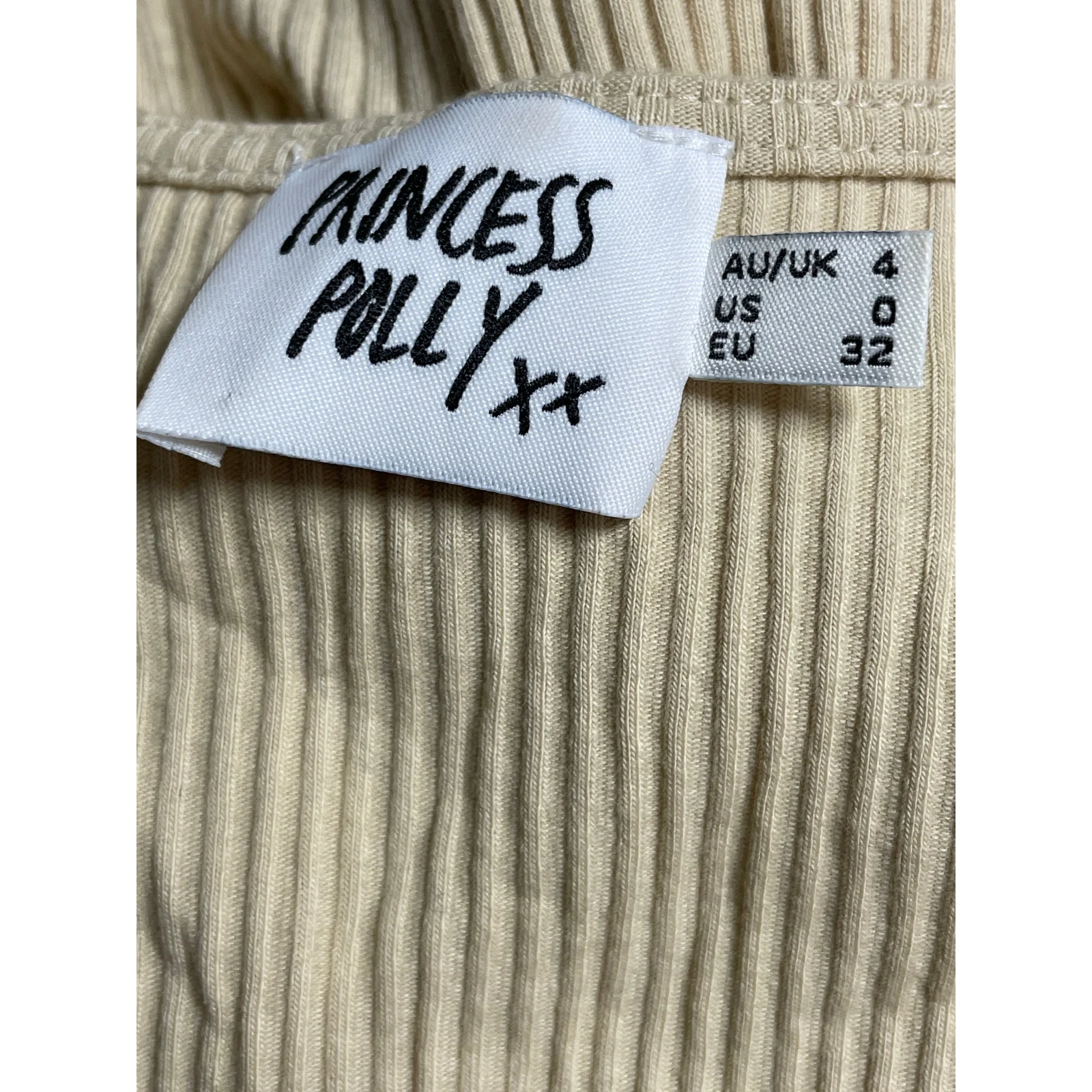 Princess Polly Carmend Beige Ribbed Ruched V Neck Suplice Wrap Crop Blouse Top 0 - Image 5