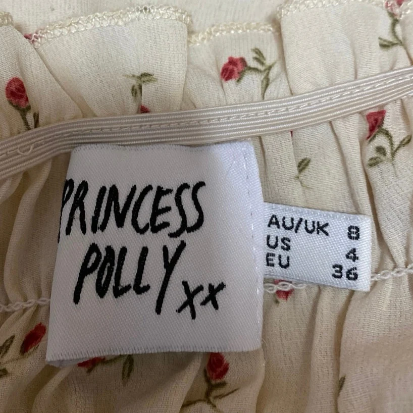 Princess Polly Cream Floral Sleeveless Cami Camisole Smocked Mini A-line Dress 4 - Image 3