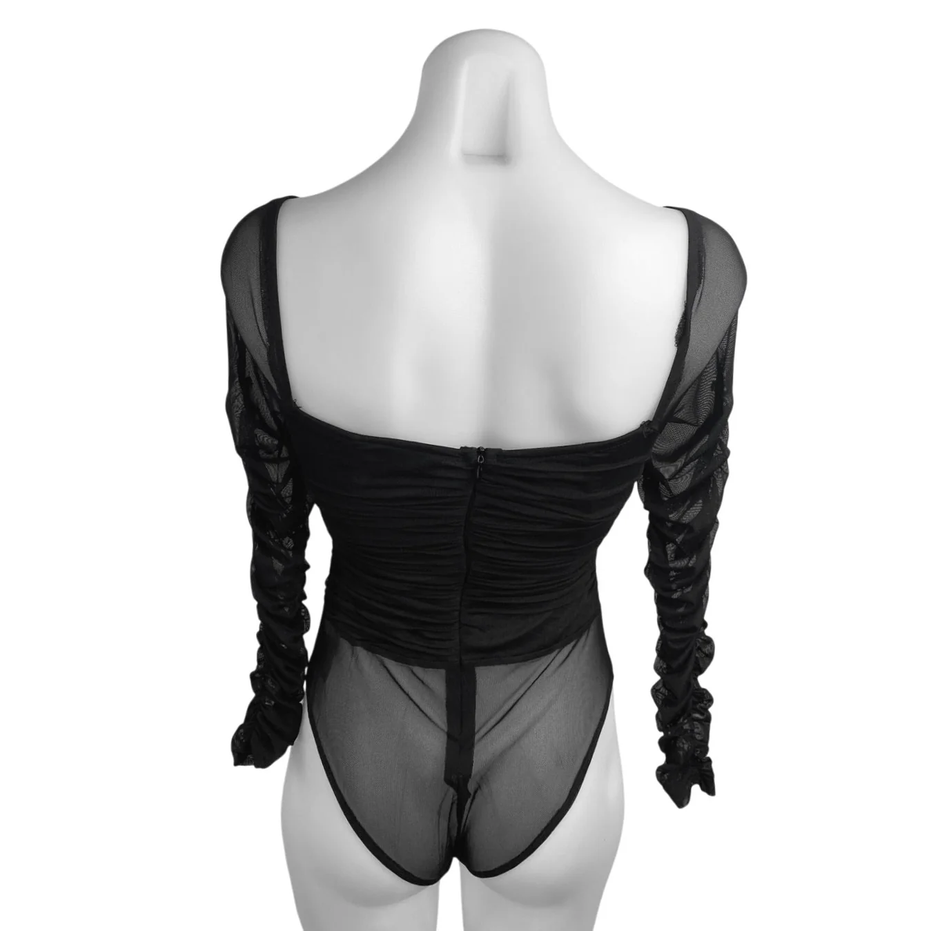 Princess Polly Delany Black Long Sleeve Ruched Square Neck Sheer Bodysuit Top 4 - Image 2