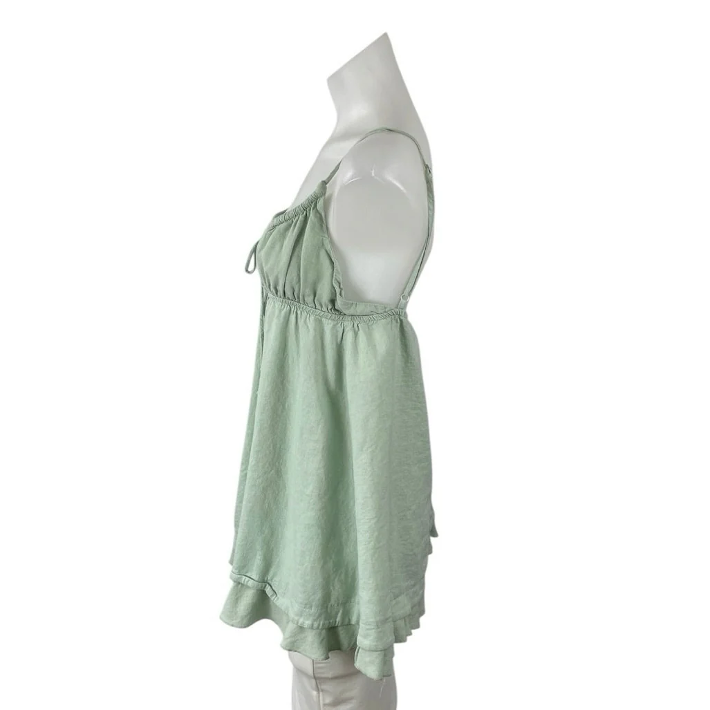 Princess Polly Empress of Love Green Linen Ruffle Mini Cami Tank A-Line Dress 12 - Image 2
