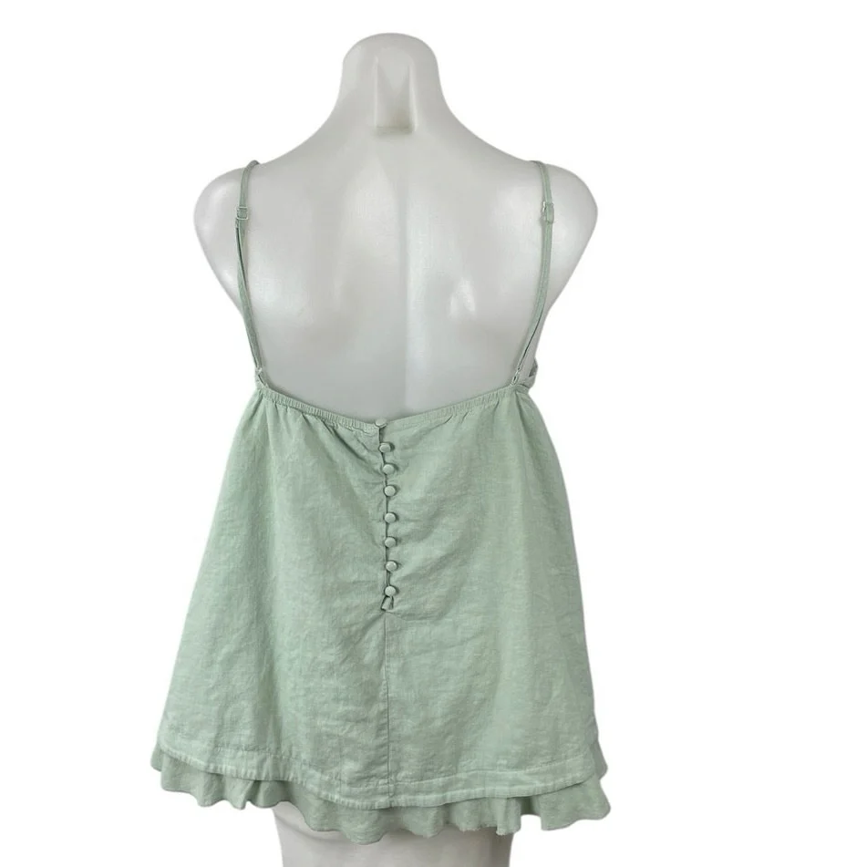 Princess Polly Empress of Love Green Linen Ruffle Mini Cami Tank A-Line Dress 12 - Image 3