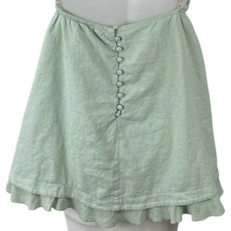 Princess Polly Empress of Love Green Linen Ruffle Mini Cami Tank A-Line Dress 12 - Image 4