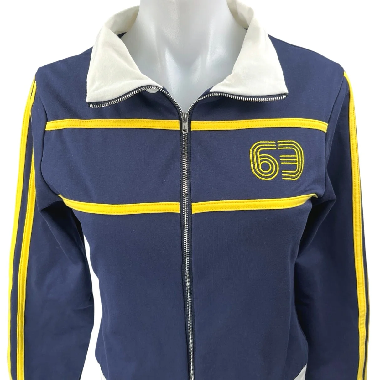 Princess Polly Get Busy Women's Navy Blue Zip Up Collar Cropped Jacket Size 6 - Image 4