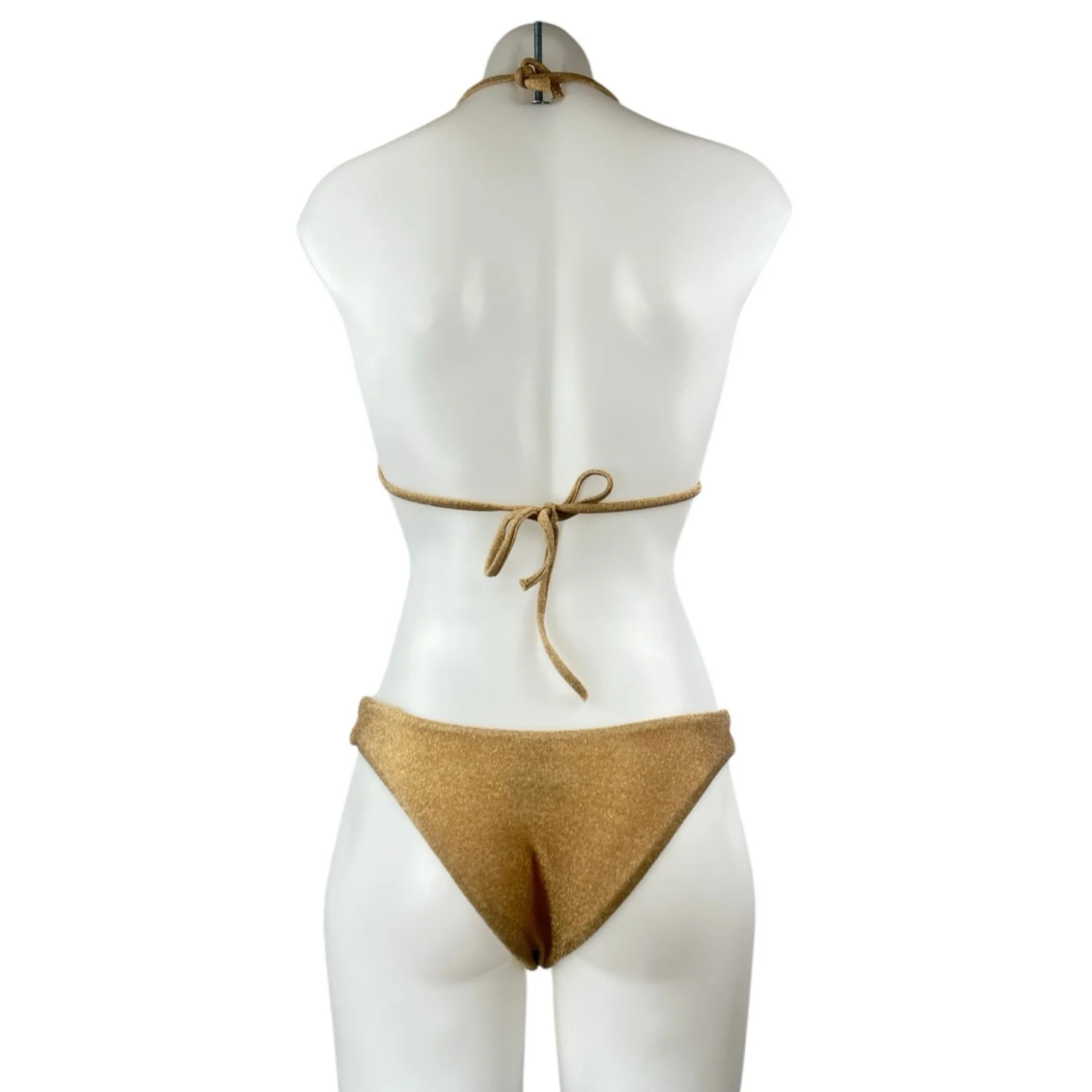 Princess Polly Gold Metallic Halter Bandeau Bikini Two Piece Swimsuit Size 2/4 - Image 3