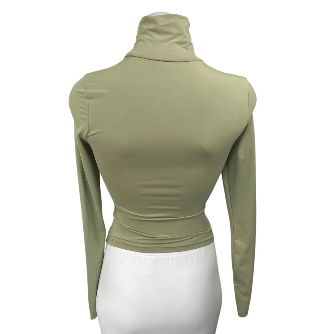 Princess Polly Green Long Sleeve Turtleneck Fitted Stretch Crop Top Size 2 - Image 2