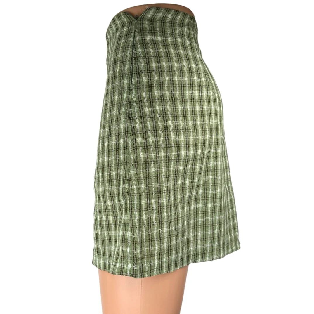 Princess Polly Green Plaid Checkered Slit Zipper Mini Straight Pencil Skirt Sz 2 - Image 2