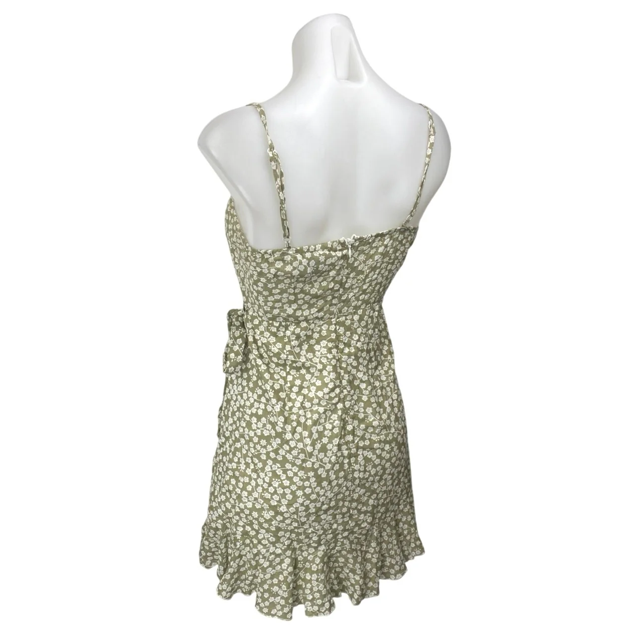 Princess Polly Green White Floral Sleeveless Camisole Tank Wrap Mini Dress 4 - Image 2