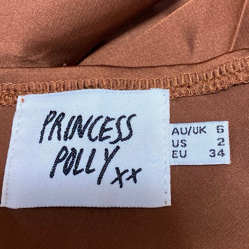 Princess Polly Jones Brown Silk Satin Ruched Slim Side Zip Maxi A-Line Skirt 2 - Image 4