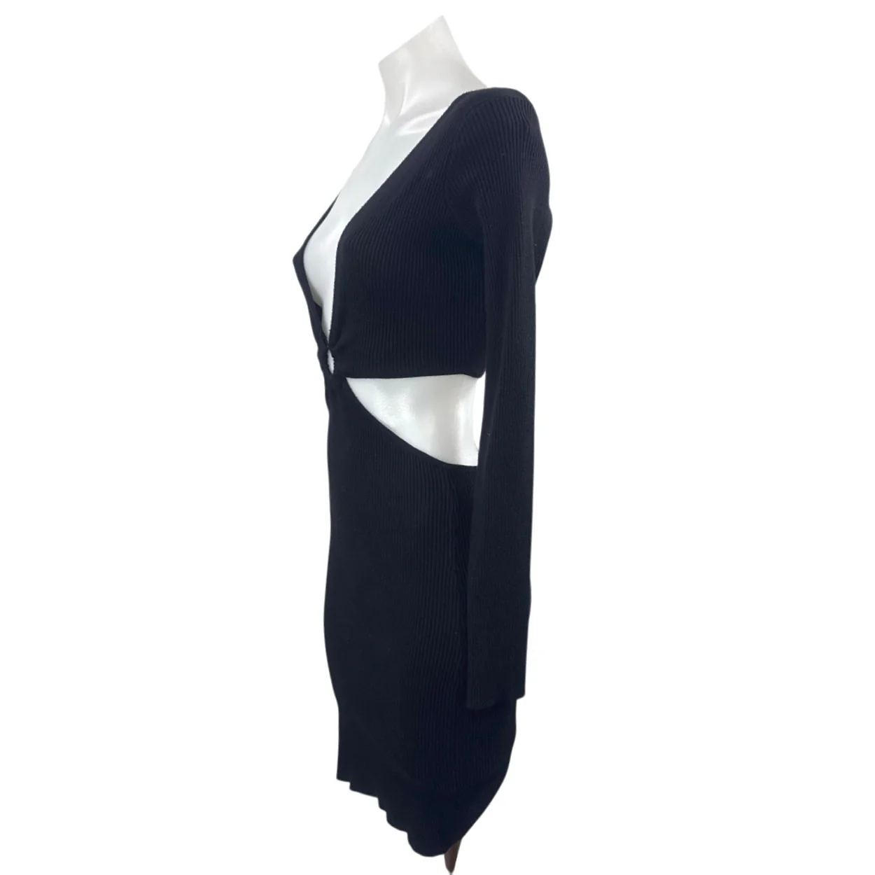 Princess Polly Lucia Black Ribbed Knit Cut Out Long Sleeve Mini Bodycon Dress XS - Image 2