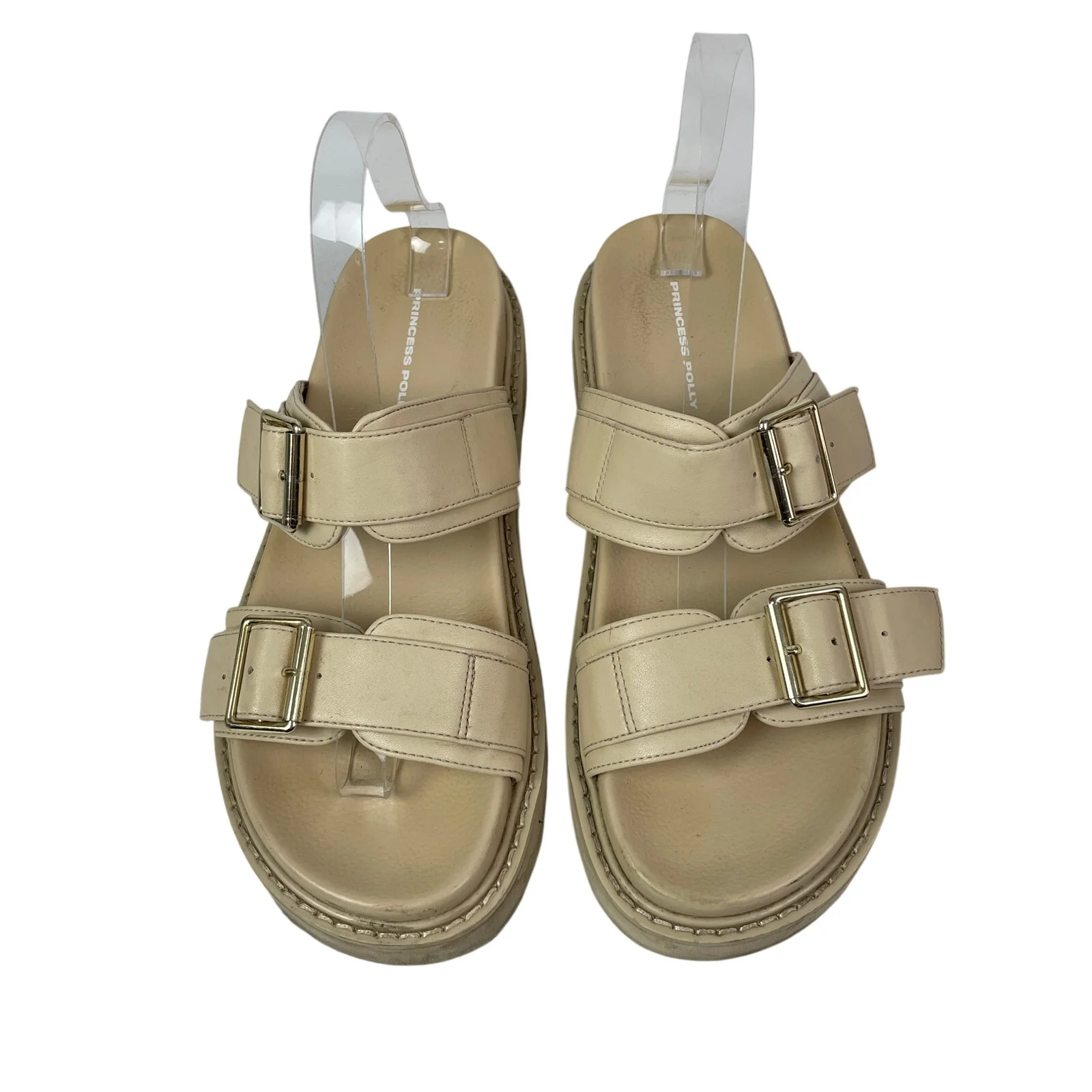 Princess Polly Ma Belle Women's Cream Double Buckle Strap Flats Slides Sandals 9 - Image 2