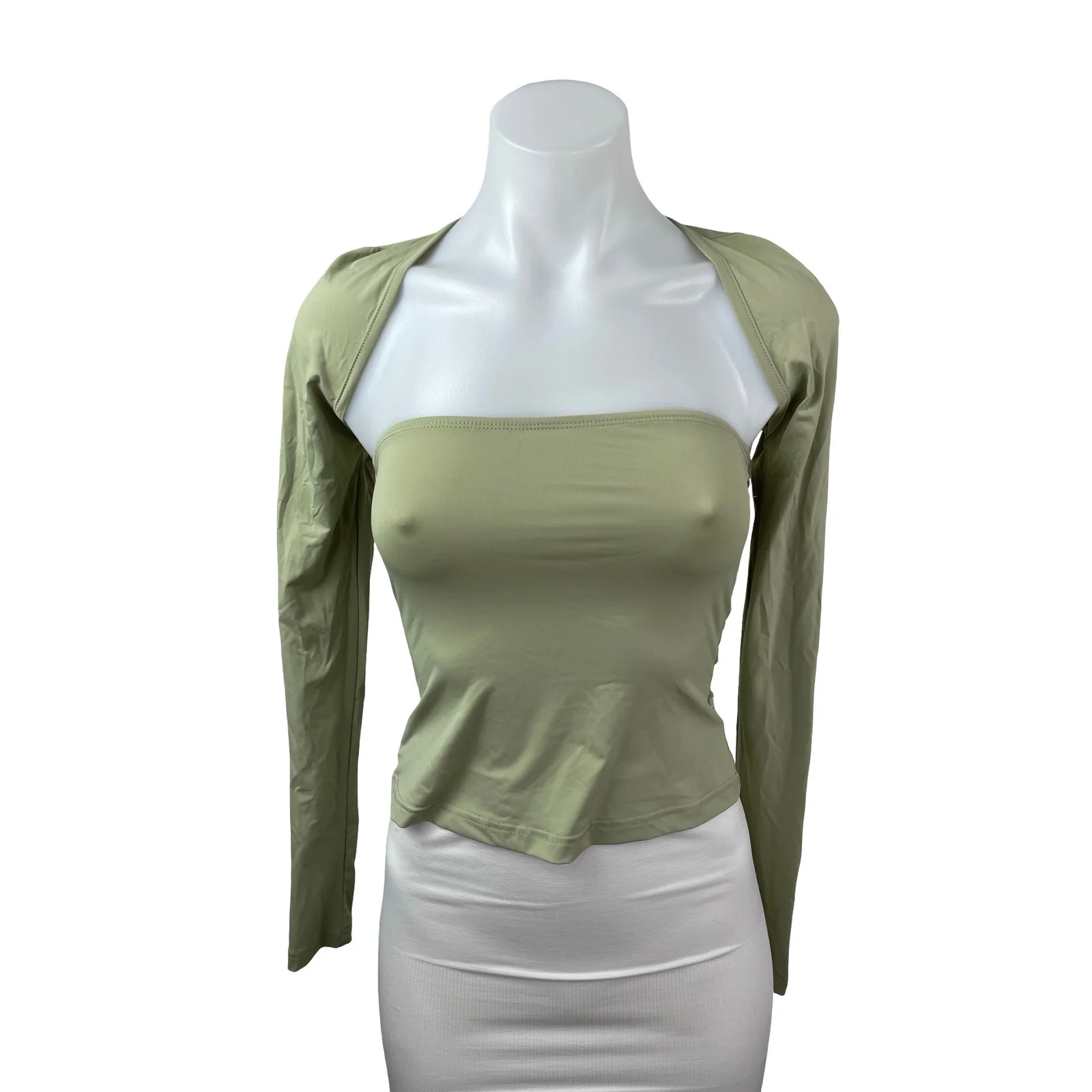 Princess Polly Moran Women's Green Square Neck Crop Bandeau Bolero Shrug Top 2