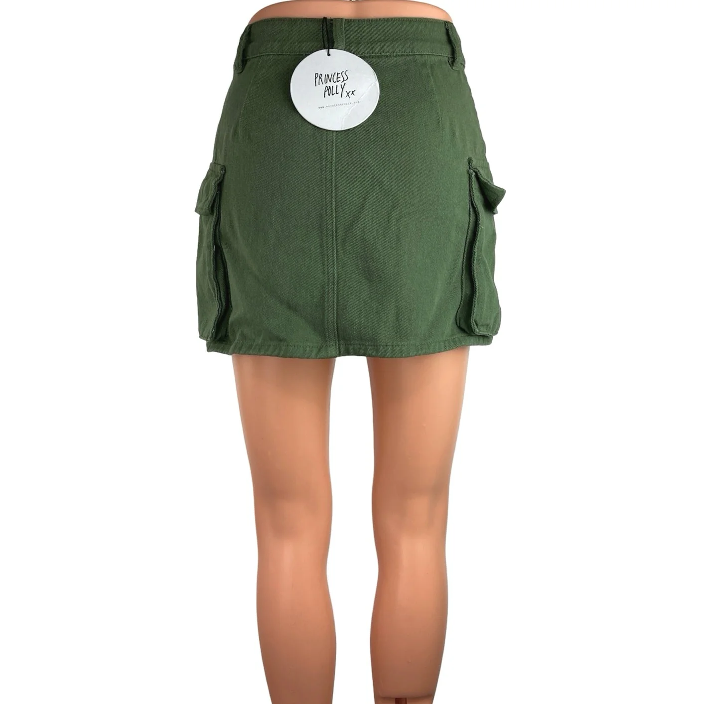 Princess Polly NWT Green Cotton High Waisted A Line Cargo Mini Skirt Size 4 - Image 3