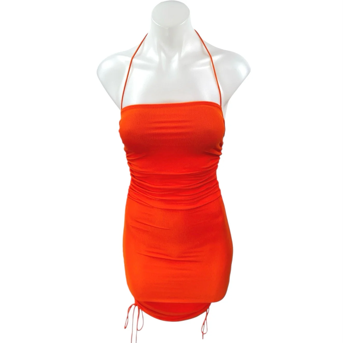 Princess Polly Orange Sleeveless Halter Ruched Cami Camisole Mini Tank Dress 2