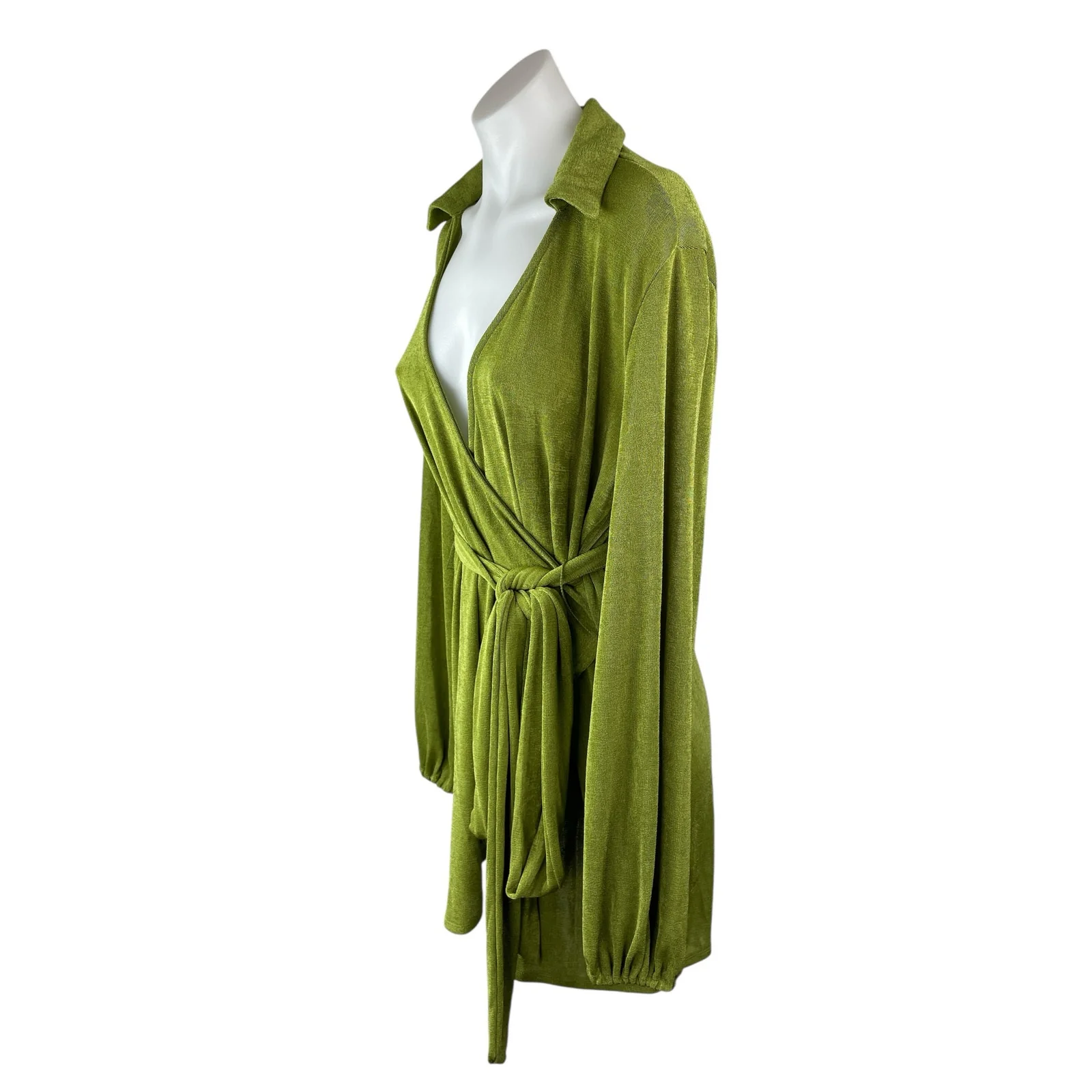 Princess Polly Party Time Green Velour Long Sleeve Mini A-Line Wrap Dress Sz 4 - Image 2
