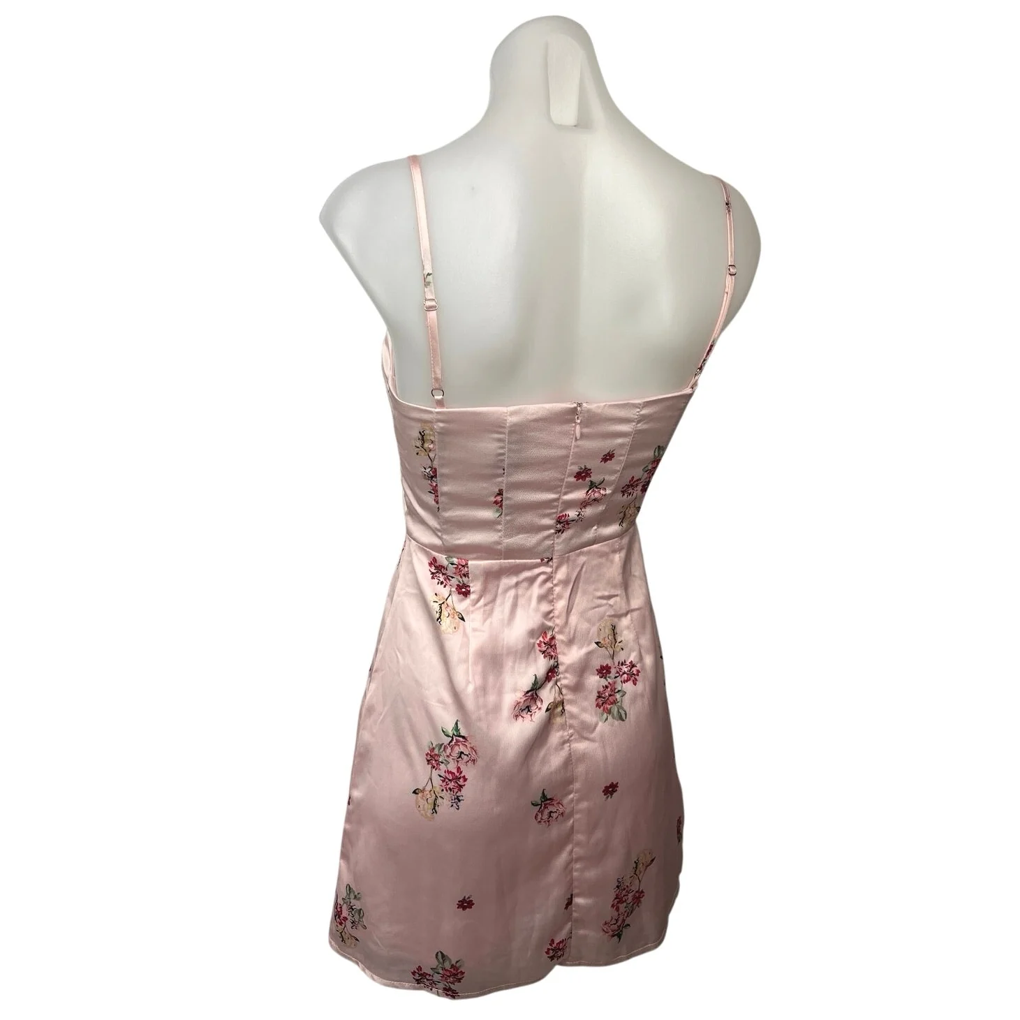 Princess Polly Pink Floral Silk Satin Spaghetti Mini Cami Camisole Slip Dress 2 - Image 2