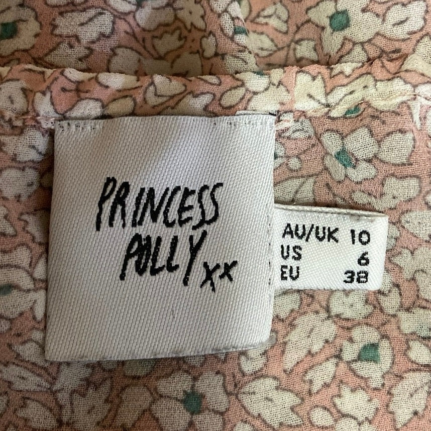 Princess Polly Pink Floral V Neck Tie Front Long Sleeve Peplum Crop Top Size 6 - Image 3