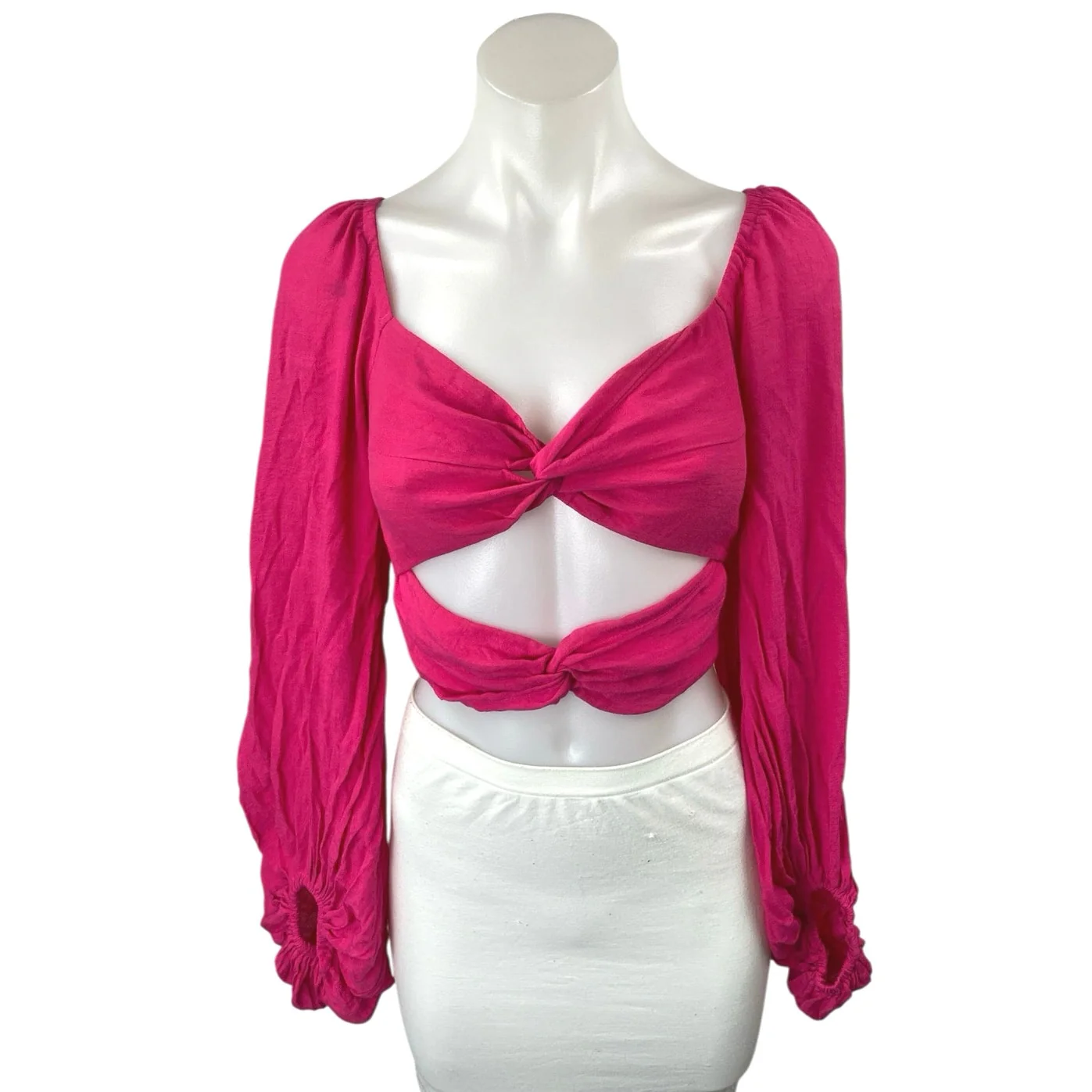 Princess Polly Pink Long Balloon Sleeve Cutout Twist Front Crop Blouse Top 4