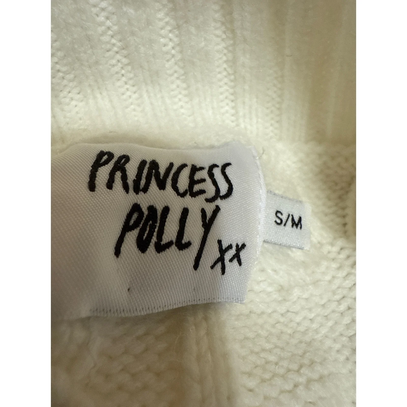 Princess Polly White Cable Knit Long Sleeve Turtleneck Crop Sweater Top Size S/M - Image 3
