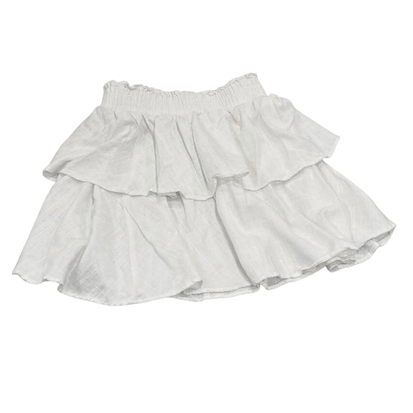 Princess Polly White Linen Tiered Layered Smocked Ruffle Peasant Mini Skirt Sz 4 - Image 4