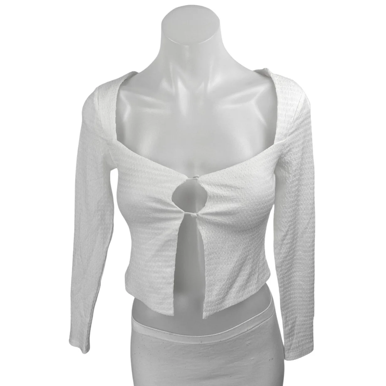 Princess Polly White Long Sleeve Button Front Split Cardigan Crop Top Size 2