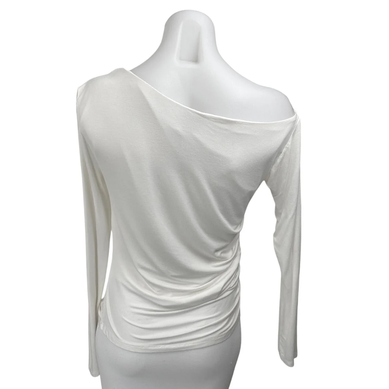 Princess Polly White Long Sleeve One Shoulder Drape Ruched Blouse Top Size 10 - Image 2