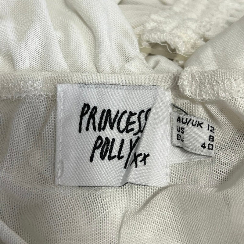 Princess Polly White Mesh Puff Sleeve Square Neck Cinched Tie Crop Blouse Top 8 - Image 3