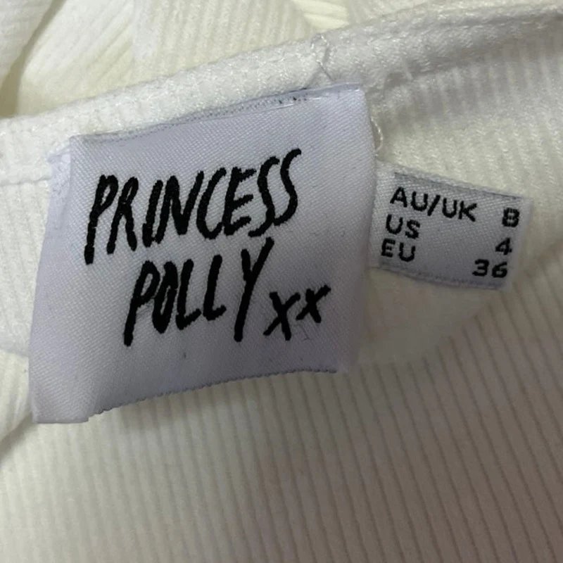 Princess Polly White Ribbed Knit Short Sleeve Crew Neck T Shirt Tee Crop Top 4 - Image 3