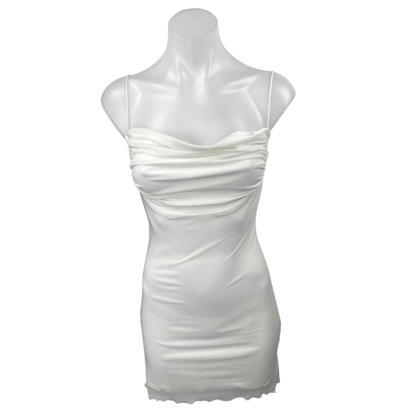 Princess Polly White Sleeveless Cowl Neck Lettuce Edge Cami Mini Slip Dress 2