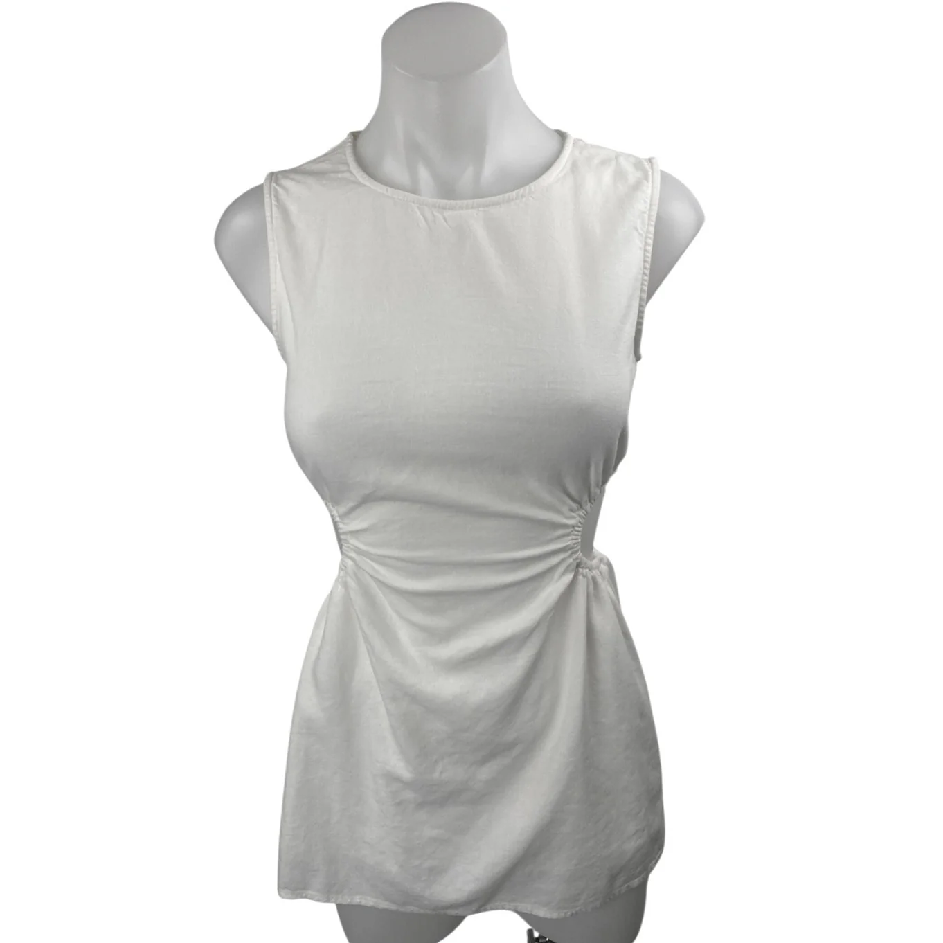 Princess Polly White Sleeveless Cutout Waist Crew Neck Mini Sheath Dress Size 2
