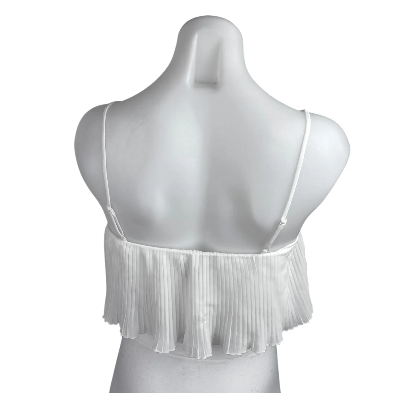 Princess Polly White Sleeveless Pleated Frill Cami Camisole Tank Crop Top Size 4 - Image 2
