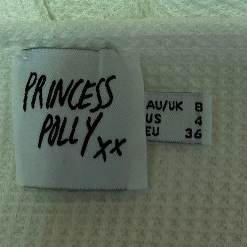 Princess Polly White Waffle Knit Long Sleeve Henley Crop Shirt Sweater Top Sz 4 - Image 3
