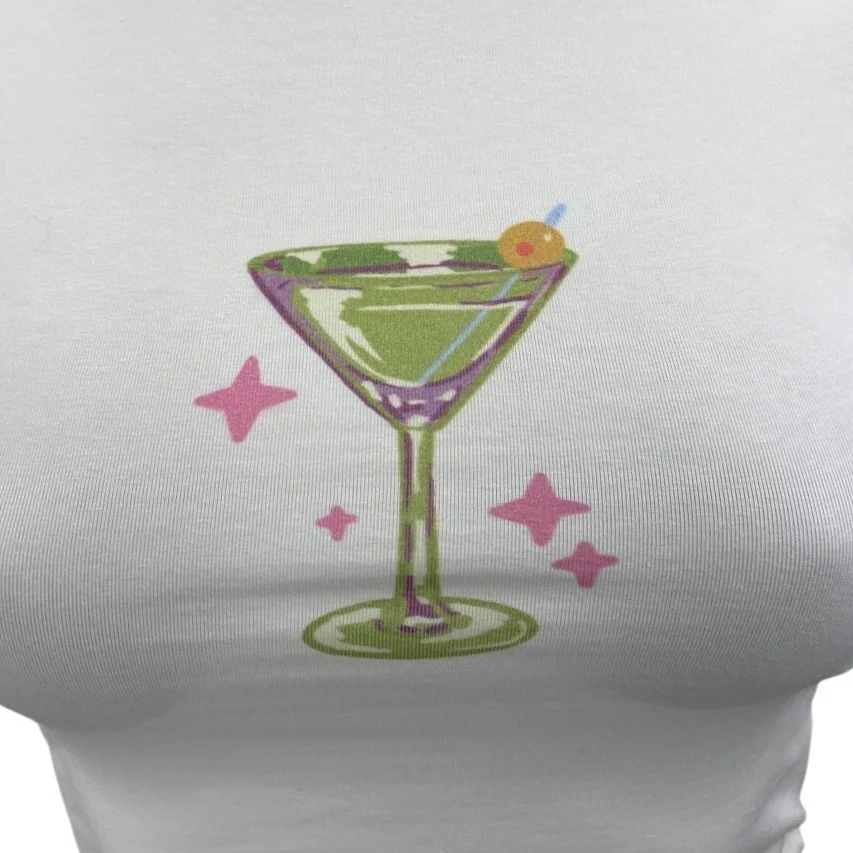 Princess Polly White Wine Glass Cocktail Short Sleeve T Shirt Tee Crop Top Sz 2 - Image 3