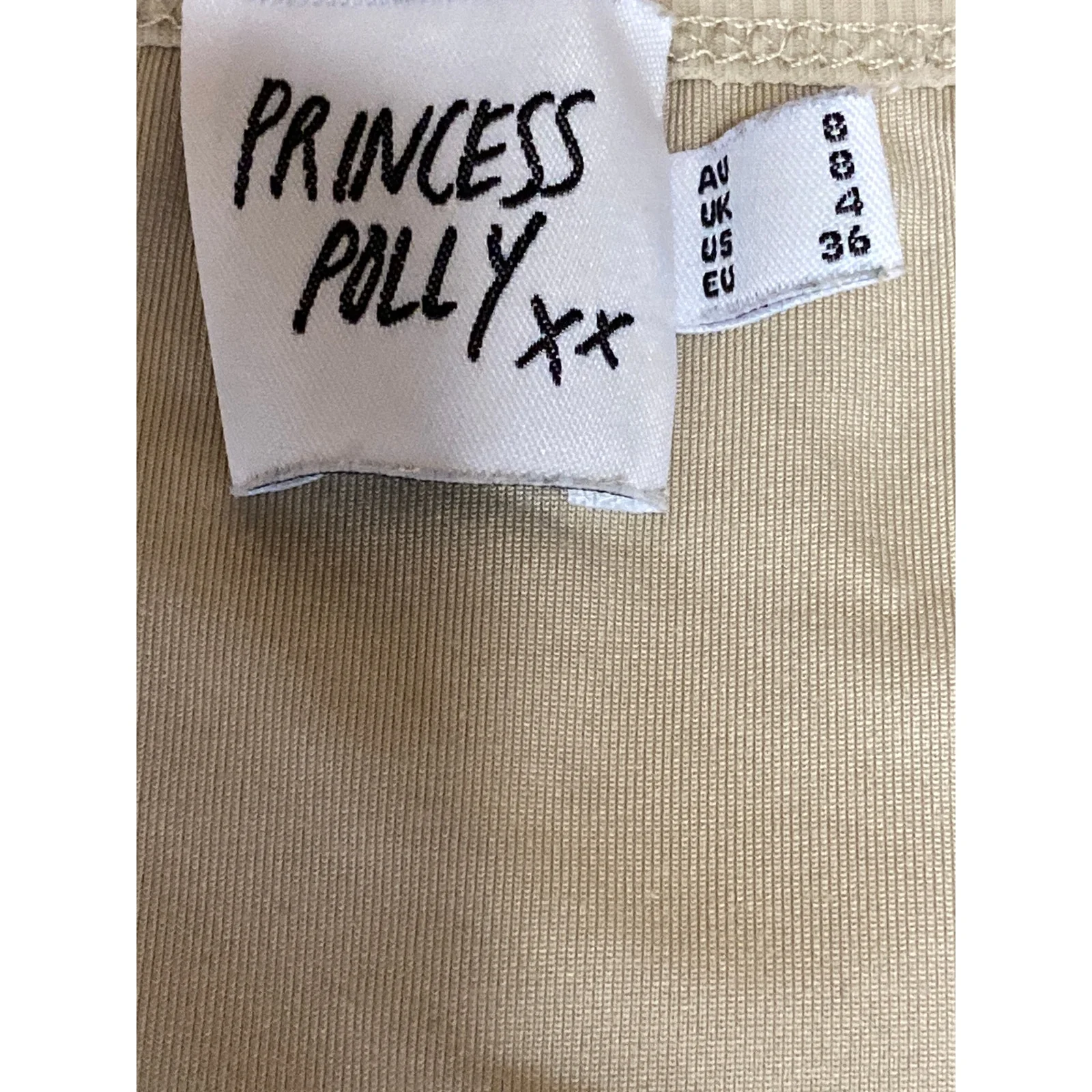 Princess Polly Women's Beige Ribbed Square Neck Long Sleeve Slim T-Shirt Top 4 - Image 5