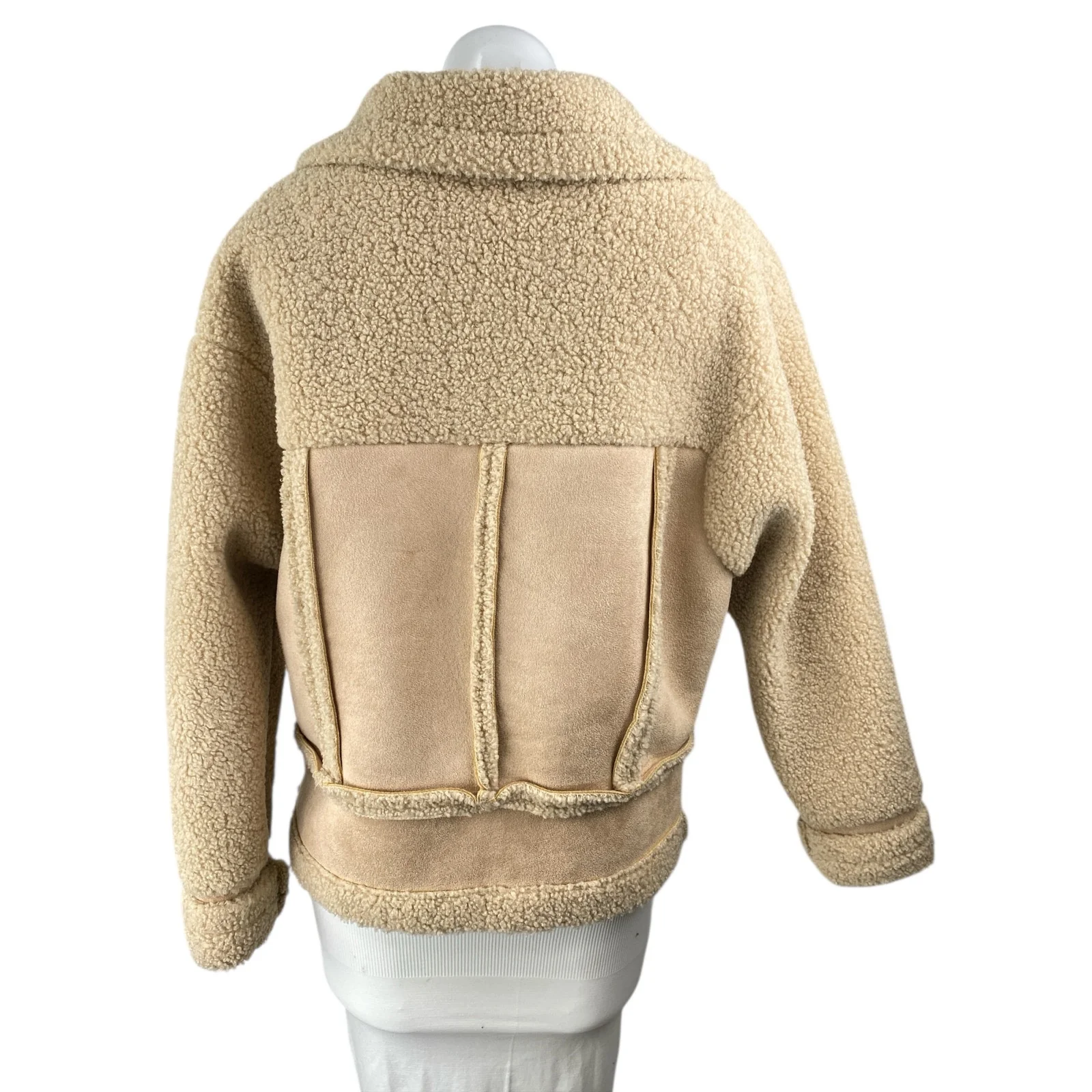 Princess Polly Women's Beige Tan Sherpa Faux Suede Teddy Moto Coat Jacket Size S - Image 2