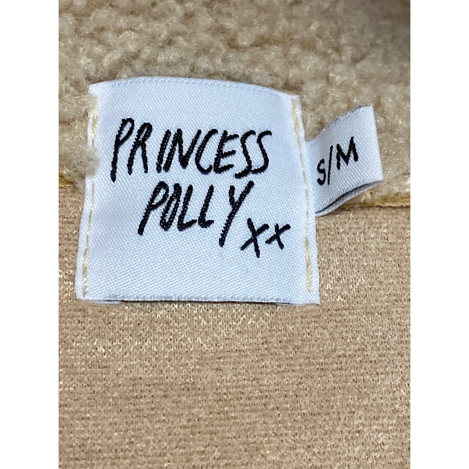 Princess Polly Women's Beige Tan Sherpa Faux Suede Teddy Moto Coat Jacket Size S - Image 3
