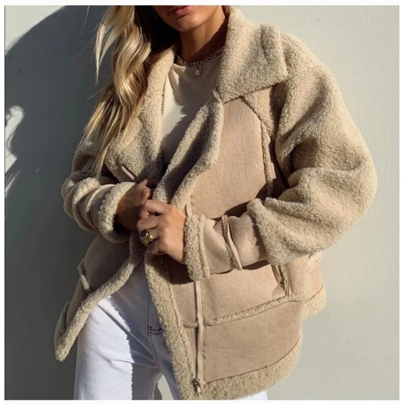 Princess Polly Women's Beige Tan Sherpa Faux Suede Teddy Moto Coat Jacket Size S - Image 5