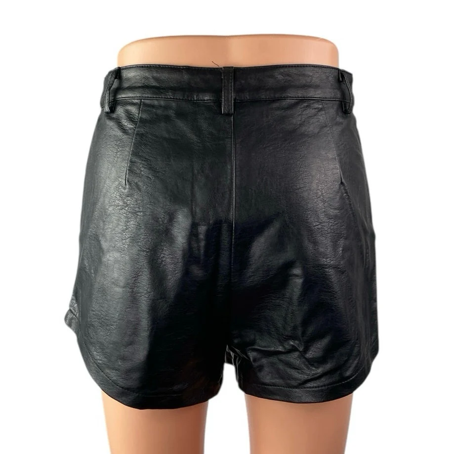 Princess Polly Women's Black Faux Vegan Leather High Waisted Mini Shorts Size 4 - Image 2