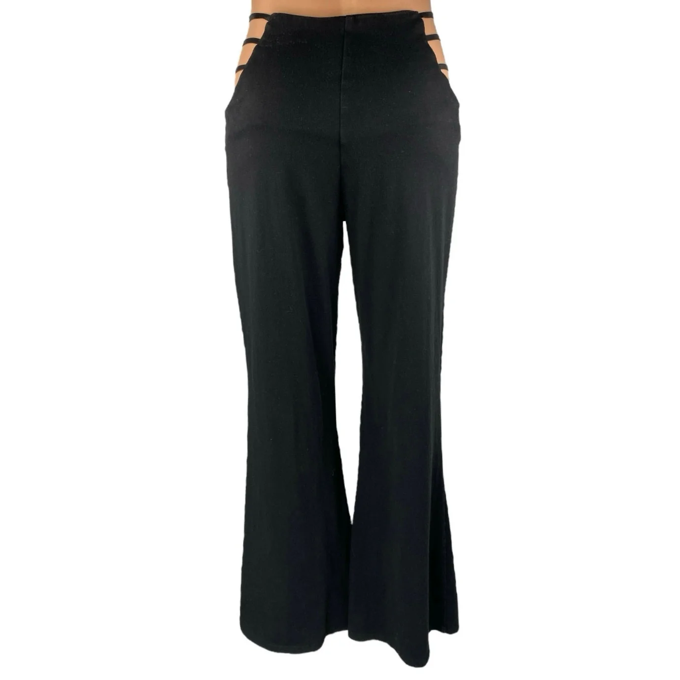 Princess Polly Women's Black High Waist Cutout Wide Leg Flared Trousers Pants 4 - Image 3