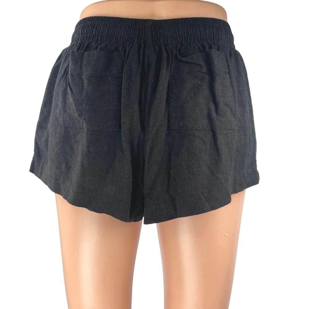 Princess Polly Women's Black Linen Elastic Waist Casual Lounge Shorts Size 4 - Image 3