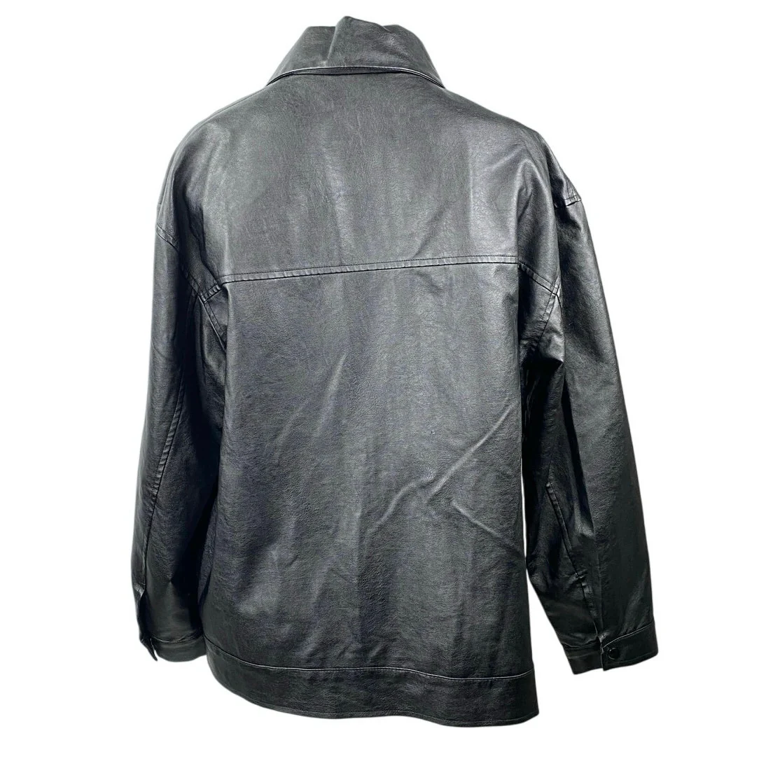 Princess Polly Women's Black Long Sleeve Faux Leather Vegan Shirt Jacket Size 4 - Image 3
