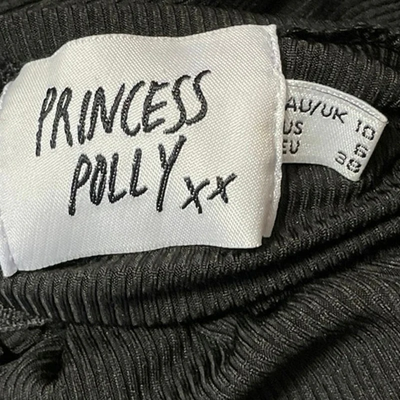 Princess Polly Women's Black Ribbed Ruched Tie Midi Straight Pencil Skirt Size 6 - Image 4