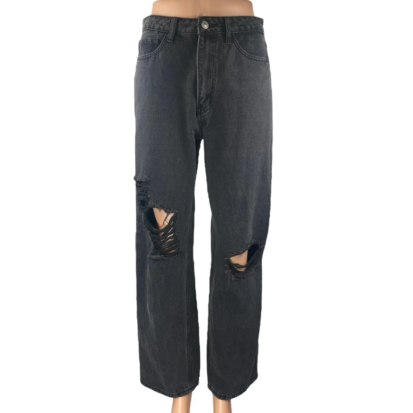 Princess Polly Women's Black Straight High Waist Distressed Denim Jeans Pants 6