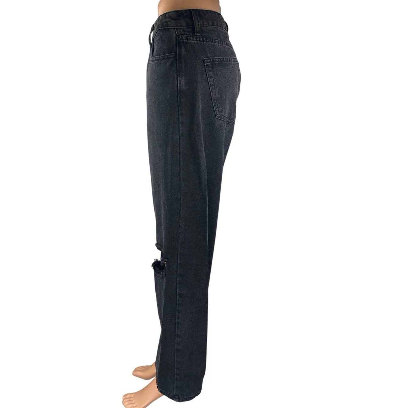 Princess Polly Women's Black Straight High Waist Distressed Denim Jeans Pants 6 - Image 2