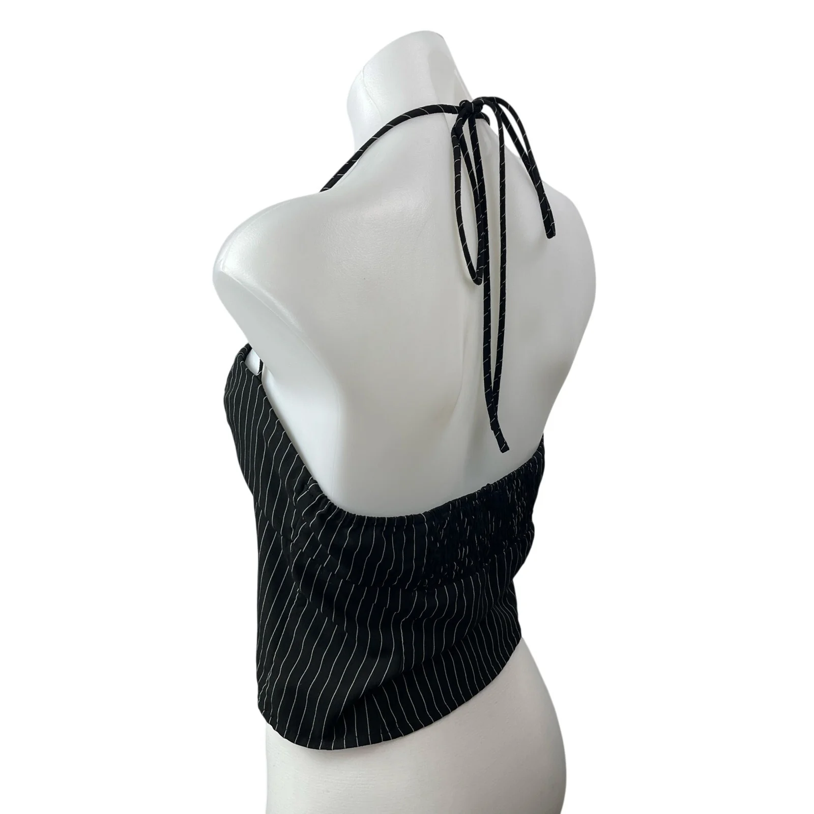 Princess Polly Women's Black Striped Halter Split Sweetheart Blouse Crop Top 10 - Image 3