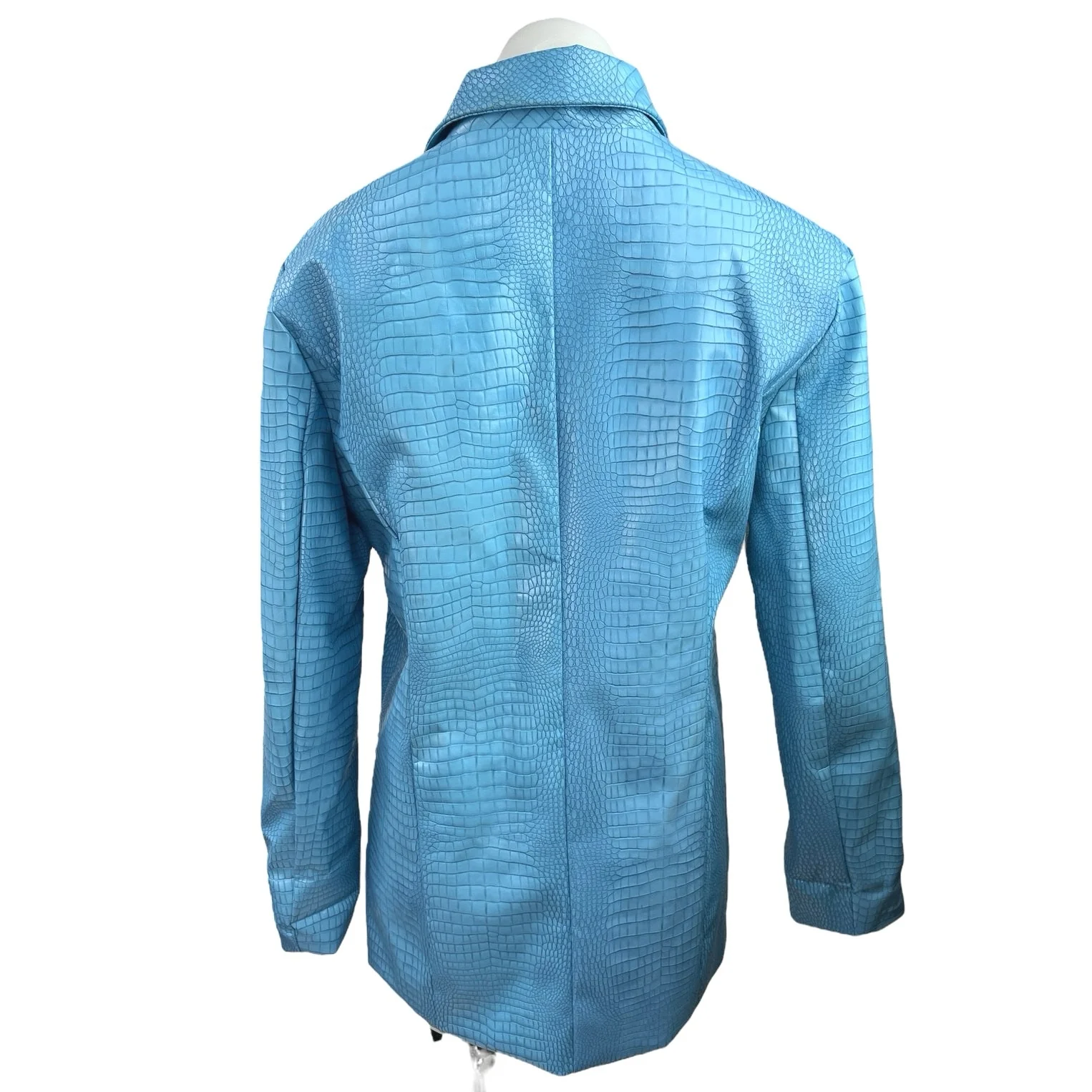 Princess Polly Womens Blue Faux Leather Croc Embossed Blazer Coat Jacket Size 4 - Image 2