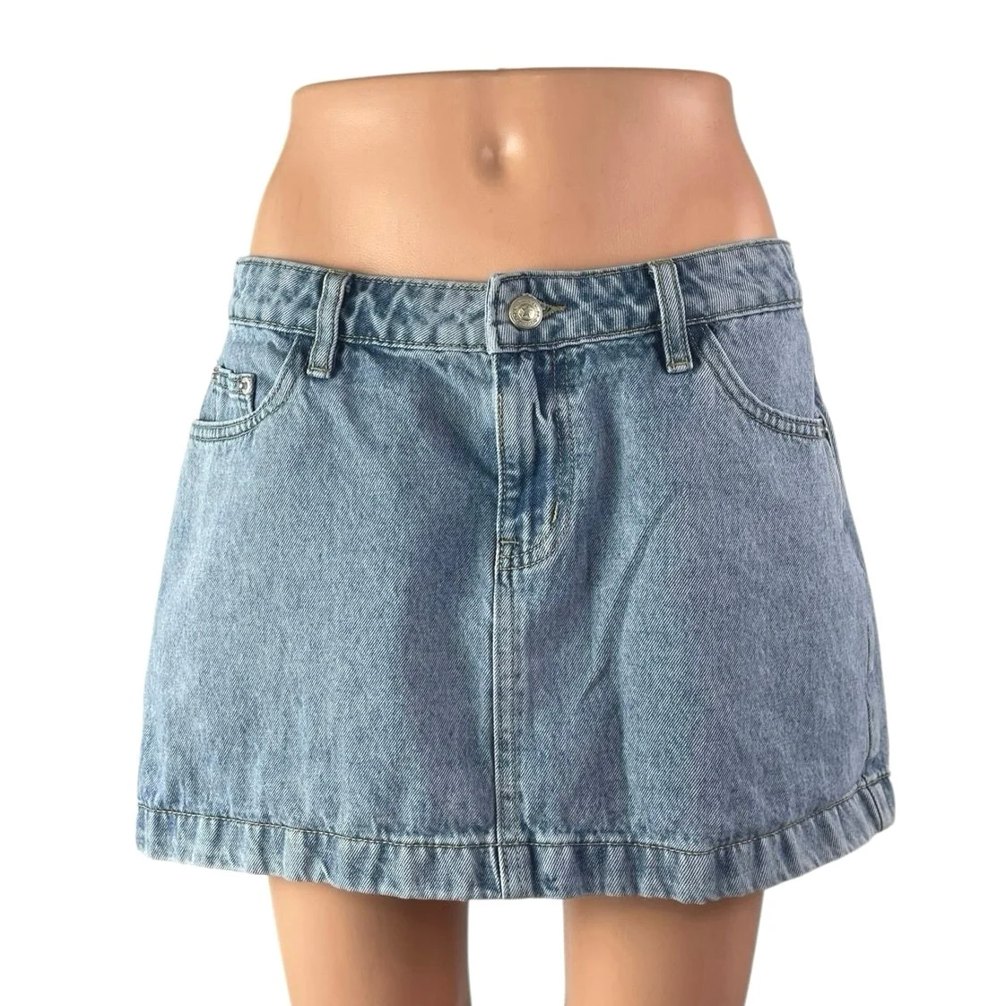 Princess Polly Women's Blue Mid Rise Y2K A Line Mini Denim Jean Skirt Size 8