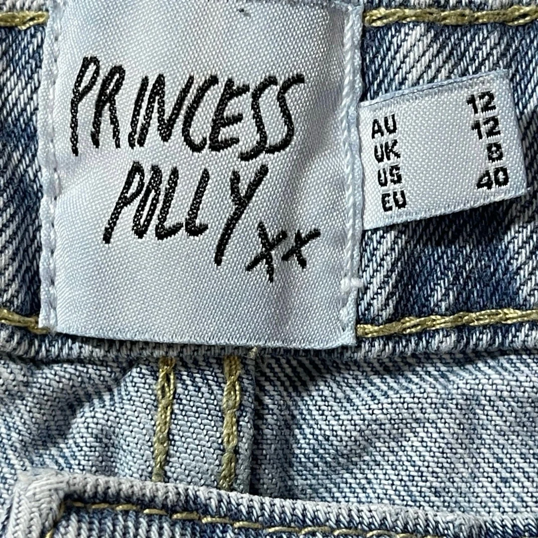 Princess Polly Women's Blue Mid Rise Y2K A Line Mini Denim Jean Skirt Size 8 - Image 4