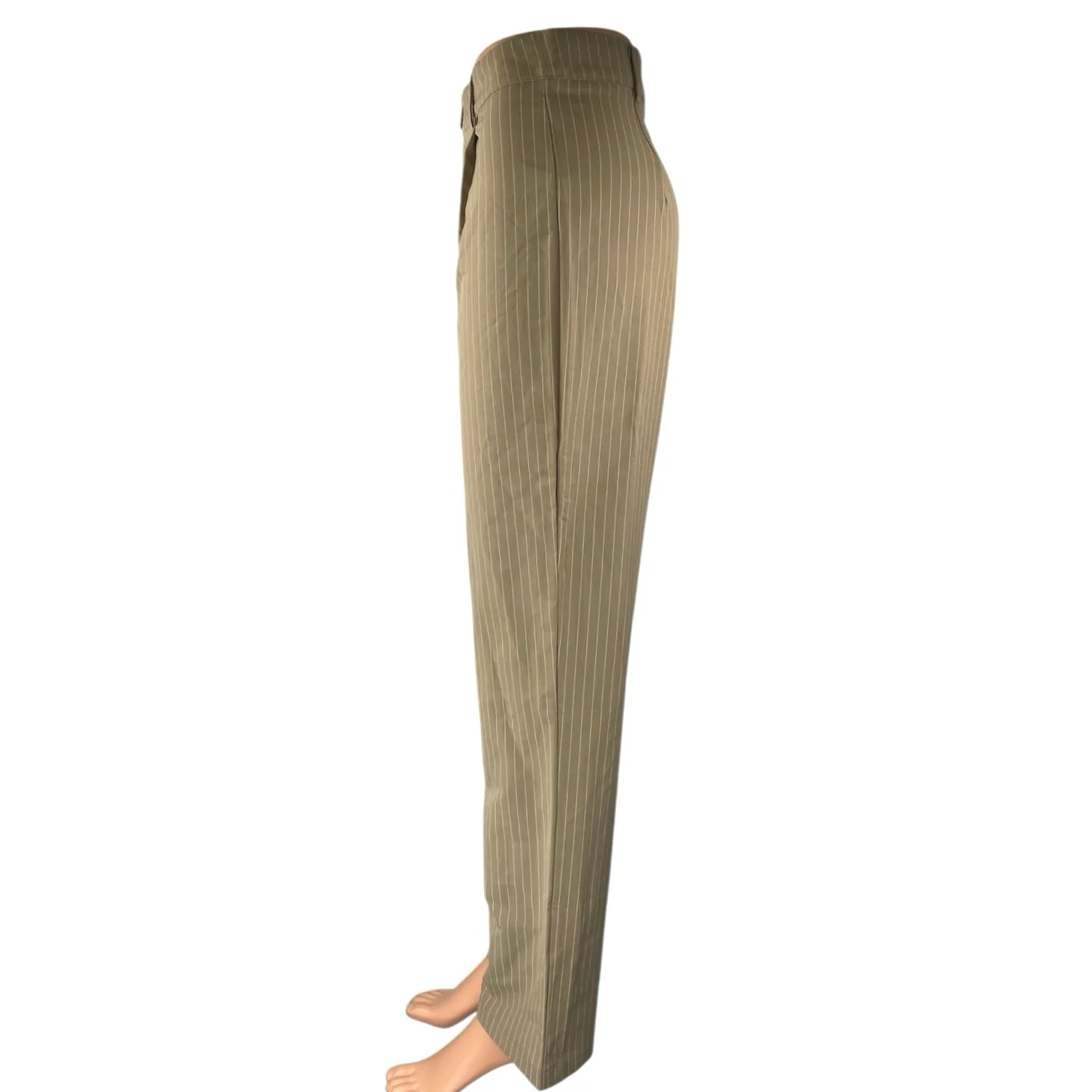 Princess Polly Women's Brown Tan Striped Pleated Straight Trousers Dress Pants 2 - Image 2